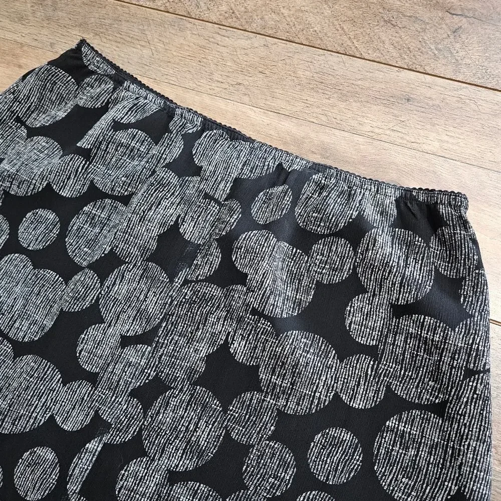 Croft & Barrow Circle Print Black and Gray Pull On Lined Midi Skirt Plus Size 14